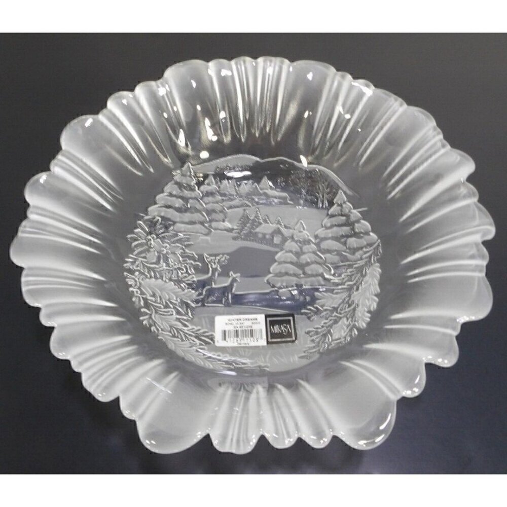MIKASA Winter Dreams 10.75" round crystal glass serving bowl made in Germany NEW